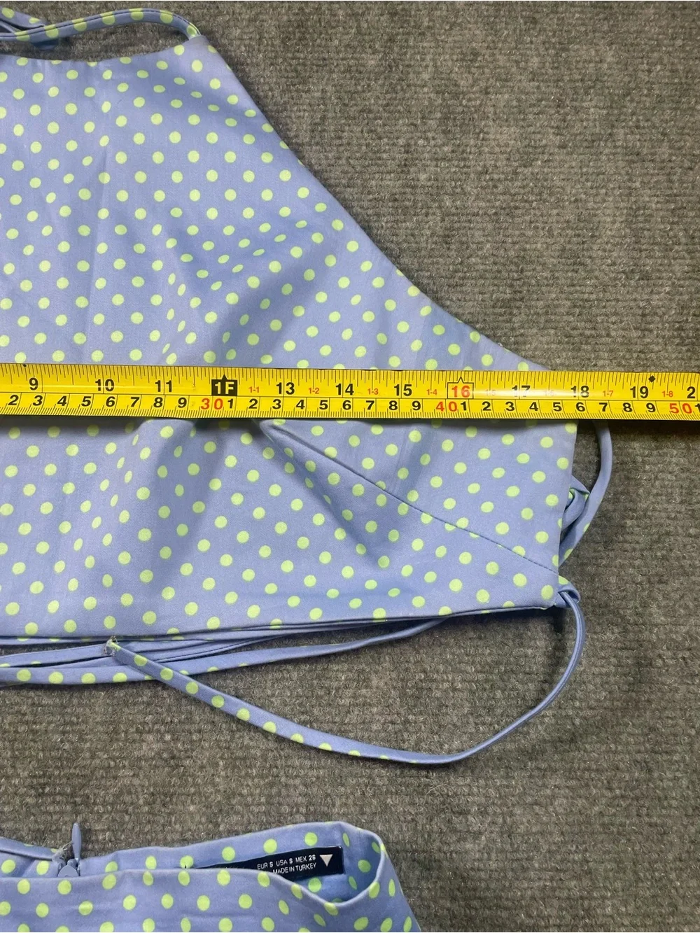Zara Light Blue Halter Top & Skirt Set with Green Polka Dots